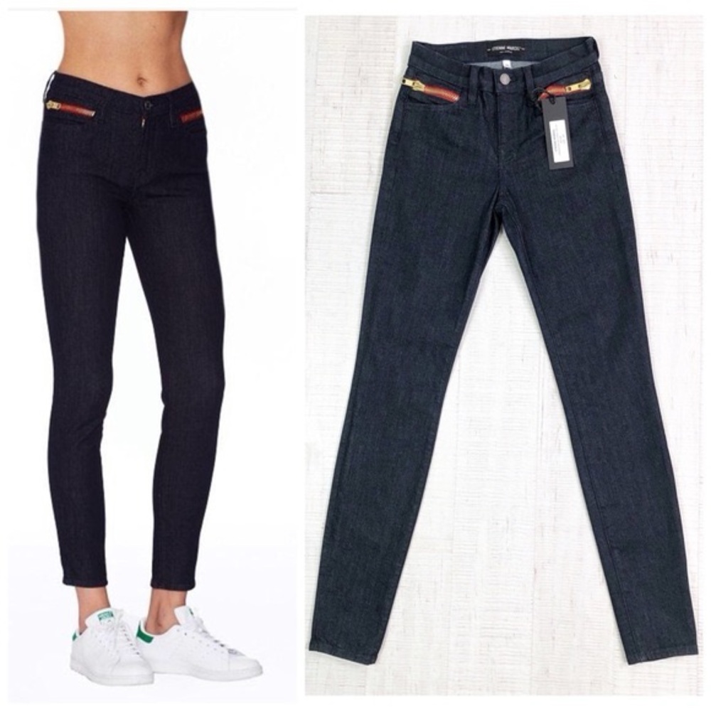 Women's indigo Jeans with Red Accents size 27 Etienne Marcel NWOT